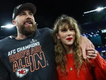 Travis Kelce and Taylor Swift at M&T Bank Stadium in Baltimore on Jan. 28, 2024.
