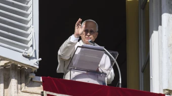 Pope Leo XIV addresses pilgrims gathered in St. Peter’s Square at the Vatican for the Angelus on Dec. 7, 2025.