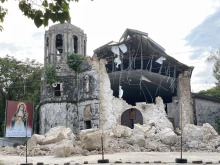 The centuries-old Archdiocesan Shrine of Santa Rosa de Lima in Daanbantayan is partially damaged following the 6.9-magnitude earthquake that struck Cebu, Central Philippines, Friday, Oct. 3, 2025.