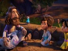 Abigail, Joshua, Jesus, Sheep, and Pigeon in “The Chosen Adventures,” which comes out on Prime Video on Oct. 17, 2025.