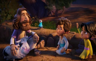 Abigail, Joshua, Jesus, Sheep, and Pigeon in “The Chosen Adventures,” which comes out on Prime Video on Oct. 17, 2025. Credit: David Griffin