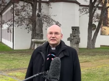 Bishop Helmut Dieser, chairman of the Synodal Way forum on ‘Living in Successful Relationships,’ welcomes the #OutInChurch campaign, Jan. 24, 2022.