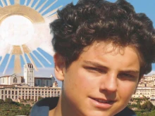 A detail from a poster marking the liturgical memorial of Bl. Carlo Acutis on Oct. 12, 2021.