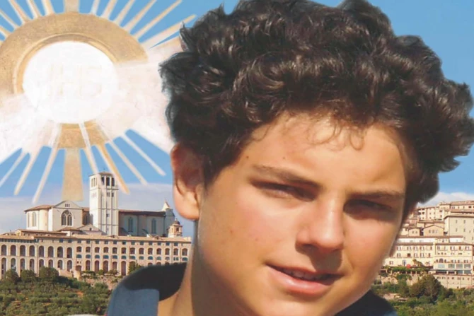 A detail from a poster marking the liturgical memorial of Bl. Carlo Acutis on Oct. 12, 2021