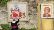 Archbishop Bernard Bober of Košice, president of the Slovak Bishops’ Conference, blesses the new mosaic of Our Lady of Sorrows in the Vatican Gardens at a ceremony attended by Slovak President Peter Pellegrini and Vatican officials on Dec. 5, 2025