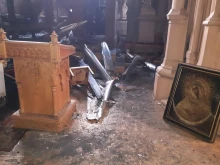 Fire damage at the Church of St. Nicholas in Kyiv, Ukraine.