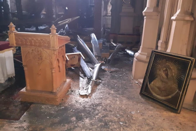 Fire damage at the Church of St. Nicholas in Kyiv, Ukraine