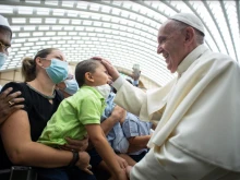 Pope Francis greets Catholics from Rome diocese in the Vatican’s Paul VI Hall, Sept. 18, 2021.