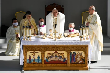 Pope Francis celebrates Mass at the GSP Stadium in Nicosia, Cyprus, Dec. 3, 2021.
