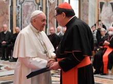 Pope Francis meets participants in the plenary assembly of the Congregation for Institutes of Consecrated Life and Societies of Apostolic Life at the Vatican’s Clementine Hall, Dec. 11, 2021.
