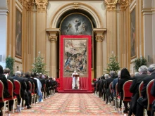 Pope Francis meets with diplomats accredited to the Holy See at the Vatican’s Hall of Blessings, Jan. 10, 2022.