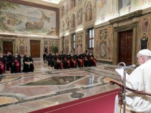 Pope Francis meets participants in the plenary session of the Congregation for the Doctrine of the Faith at the Vatican’s Clementine Hall, Jan. 21, 2022.