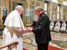 Pope Francis meets members of Rome’s Pontifical Lombard Seminary at the Vatican’s Clementine Hall on Feb. 7, 2022.