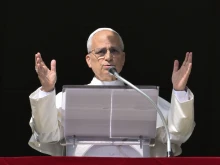 Pope Leo XIV leads the faithful in St. Peter’s Square at the Vatican in reciting the Angelus on Nov. 2, 2025.