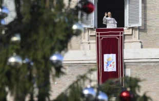 Pope Leo XIV greets pilgrims gathered in St. Peter’s Square at the Vatican for the recitation of the Angelus on Dec. 21, 2025. Credit: Vatican Media