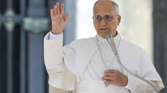 Pope Leo XIV greets pilgrims gathered in St. Peter’s Square for his general audience on Nov. 5, 2025, at the Vatican.