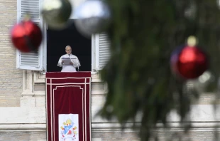 Pope Leo XIV addresses pilgrims gathered in St. Peter’s Square at the Vatican for the recitation of the Angelus on Dec. 26, 2025. Credit: Vatican Media