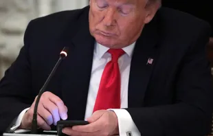  U.S. President Donald Trump works on his phone during a roundtable at the State Dining Room of the White House June 18, 2020 in Washington, DC.   Alex Wong/Getty Images