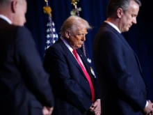 President Donald Trump participates in prayer at the National Prayer Breakfast sponsored by the The Fellowship Foundation at the Washington Hilton on Feb. 6, 2025, in Washington, D.C.