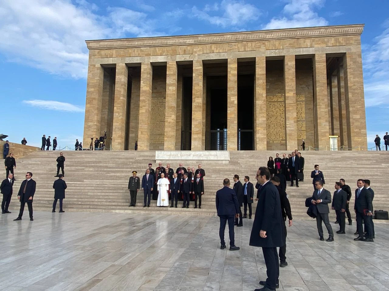 Pope Leo XIV visits Anıtkabir, a mausoleum complex containing the tomb of Mustafa Kemal Atatürk, the founder and first president of the Republic of Turkey, on Nov. 27, 2025. | Credit: AIGAV Pool.