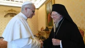 Pope Leo XIV receives Patriarch Bartholomew of Constantinople at the Vatican on May 30, 2025.