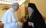 Pope Leo XIV receives Patriarch Bartholomew of Constantinople at the Vatican on May 30, 2025.