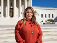 Lorie Smith, owner and founder of 303 Creative, at the U.S. Supreme Court in Washington, D.C.