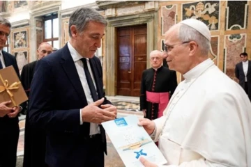 Pope Leo and Luciano Gualzetti on Oct. 18, 2025