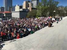 A crowd gathers during the Virginia March for Life, April 3, 2019. 