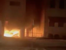 Fire rips through a building containing the cafeteria and gymnasium of St. Anthony of Padua School in Lorain, Ohio, on June 30, 2022. An arson investigation is underway.