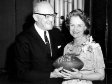 Virginia McCaskey in 1963 with her father, George Halas.