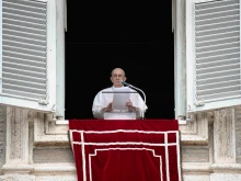 Pope Francis delivers his Angelus address at the Vatican, Aug. 8, 2021.