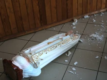 The damaged statue of Our Lady of Fatima at the Major Theological Seminary of the Sacred Heart of Jesus in Vorzel, Ukraine.