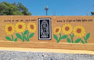 A wall with the image of “The Virgin Everywhere.” Credit: Photo courtesy of “The Virgin Everywhere” project