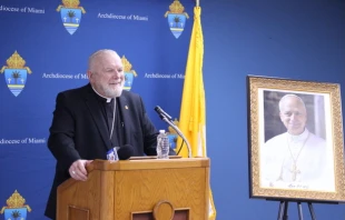 “The Christian is supposed to answer the question ‘Who is my neighbor?’, and the answer is: ‘The one who needs me,’” said Miami Archbishop Thomas Wenski during an Oct. 9, 2025, press conference in Miami. Credit: Emily Chaffins/CNA