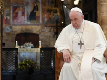 Pope Francis at the Basilica of St. Mary of the Angels in Assisi, Italy, Nov. 12, 2021.