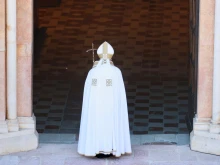 Pope Francis opens the Holy Door in L'Aquila, Italy, on Aug. 28, 2022.