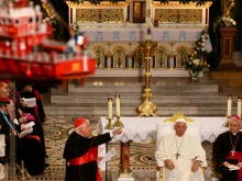 Pope Francis entrusted a meeting of Mediterranean bishops and youth to the Virgin Mary during the first appointment of a two-day trip to Marseille, France, Sept. 22, 2023. The model ships hanging in Marseille's Basilica de Notre-Dame de la Garde are a testament to the faith of the sailors who have relied on the intercession of Our Lady over the centuries.
