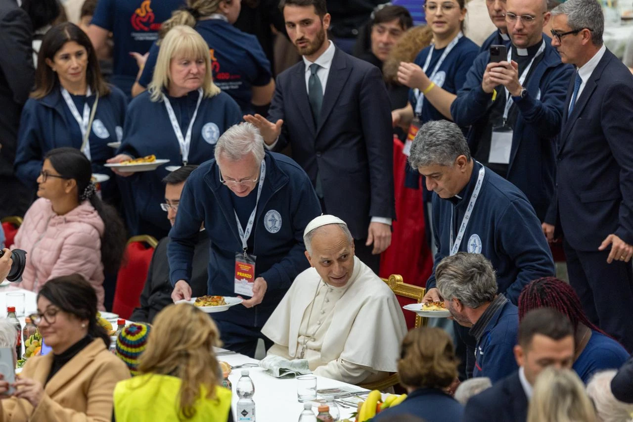 Pope Leo XIV shares lunch with more than 1,300 people in need at the Vatican