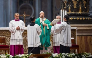 Pope Leo XIV celebrates Mass in St. Peter’s Basilica at the Vatican on Nov. 16, 2025. Credit: Daniel Ibáñez/EWTN News