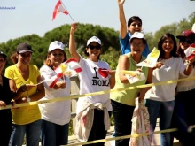 Catholic faithful in Lebanon welcome Pope Benedict XVI during his visit to the country in 2012.
