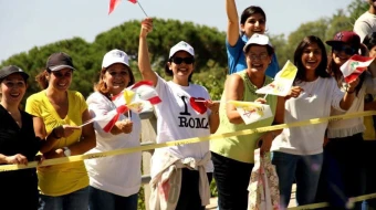 Catholic faithful in Lebanon welcome Pope Benedict XVI during his visit to the country in 2012.