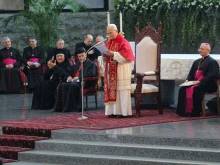 Pope Leo XIV addressed Lebanon’s bishops, clergy, and pastoral workers at Harissa, Lebanon, on Dec. 1, 2025.