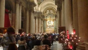 Italian Bishop Antonio Staglianò celebrates a Mass for the Jubilee of Tourism at Rome’s Church of San Salvatore in Lauro on Dec. 15, 2025.