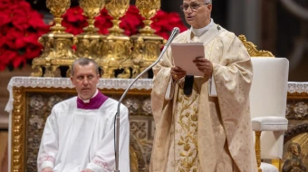 Pope Leo XIV celebrates Mass in St. Peter's Basilica at the Vatican on December 25, 2025.