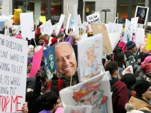 A cut-out of former VP Joe Biden during the 2019 Women's March on January 19, 2019 in Washington, DC. 