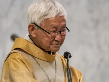 Cardinal Joseph Zen preaches a sermon during a Mass at the Holy Cross Church on May 24, 2022, in Hong Kong, China.
