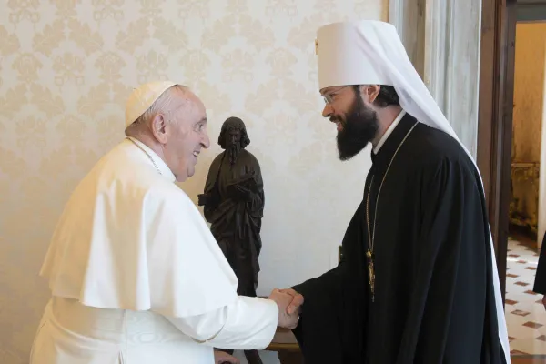 Pope Francis meets with Metropolitan Anthony of Volokolamsk at the Vatican, Aug. 5, 2022. Vatican media