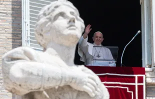 Pope Francis waves during an Angelus address at the Vatican. Vatican Media.