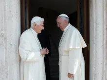 Pope Francis visits Pope Emeritus Benedict XVI at the Mater Ecclesiae monastery in Vatican City to exchange Christmas greetings Dec. 23, 2013.